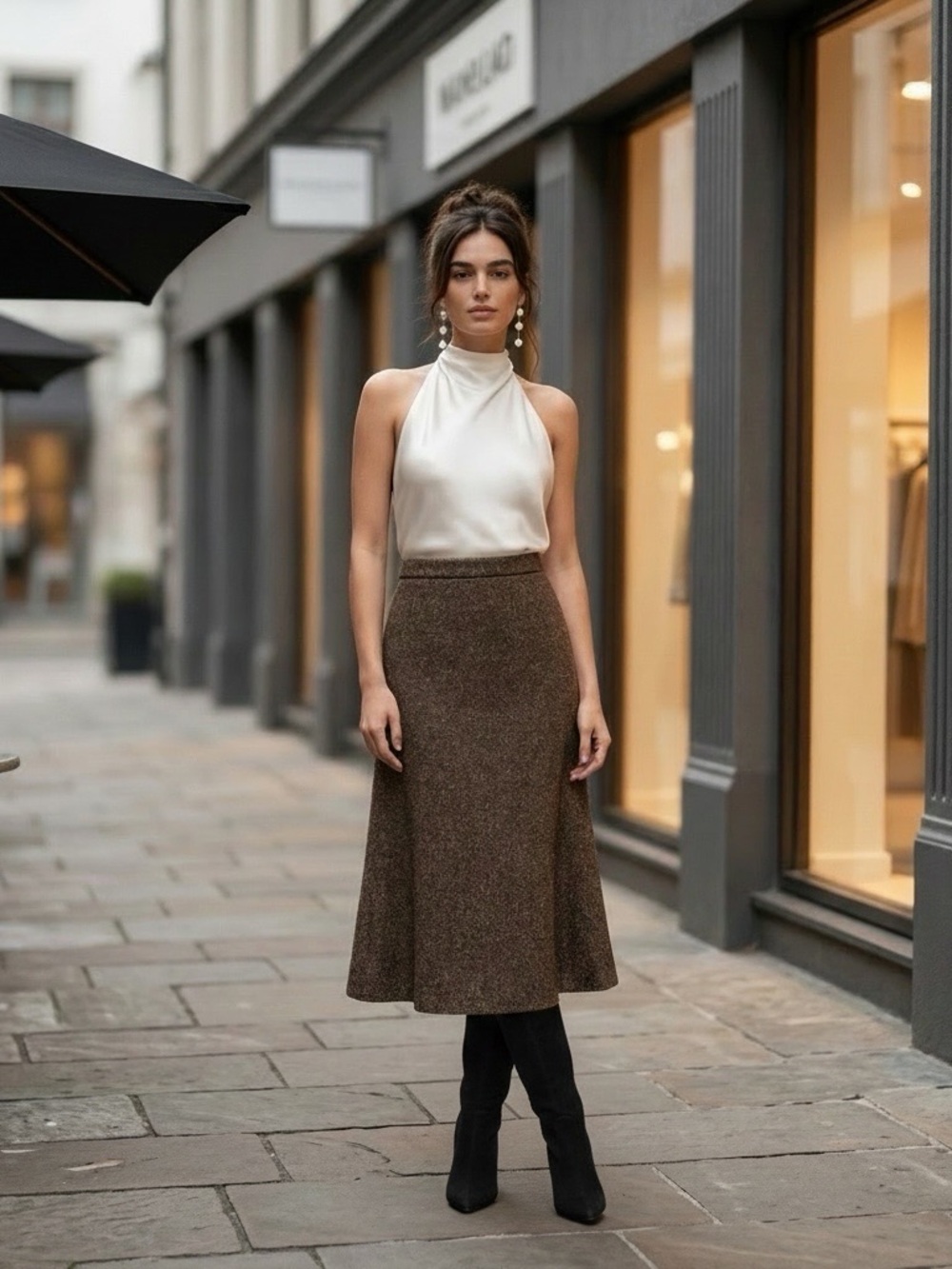 Talbots Brown Tweed Flared A-Line Skirt Size 10